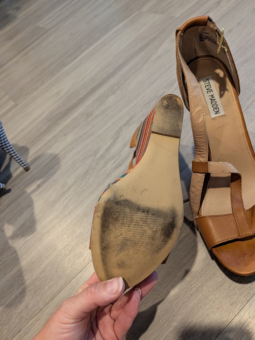 Steve Madden Women's Tan Multi-Stripe Wedge Sandals - Picture 11 of 11